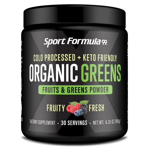 Sport Formula 99 Organic Greens powder jar front view for daily nutrition