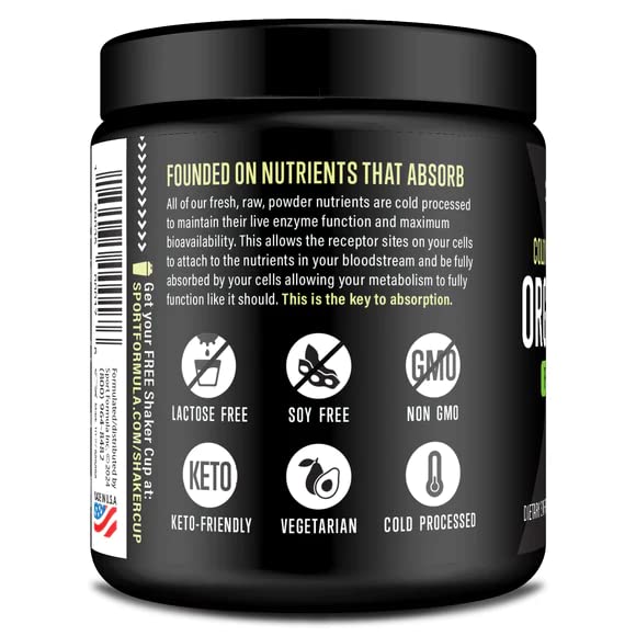 Sport Formula 99 Organic Greens scoop over powder for easy daily smoothies