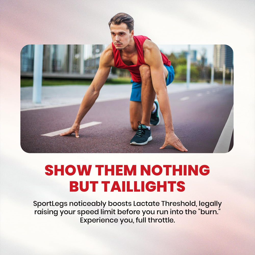 SportLegs pre-workout pill close-up highlighting quick dosing before activity.