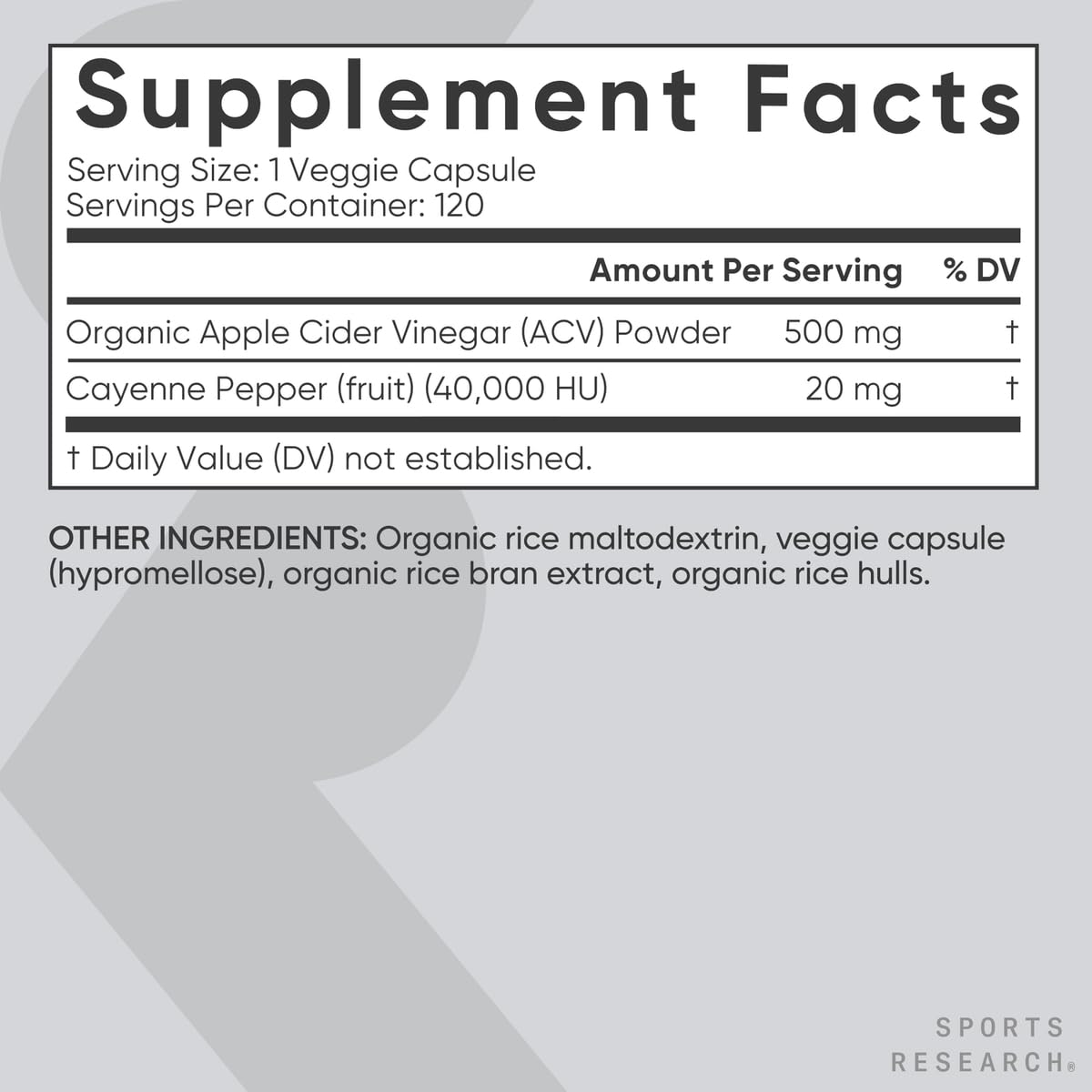 Sports Research Apple Cider Vinegar Cayenne capsule closeup emphasizing texture