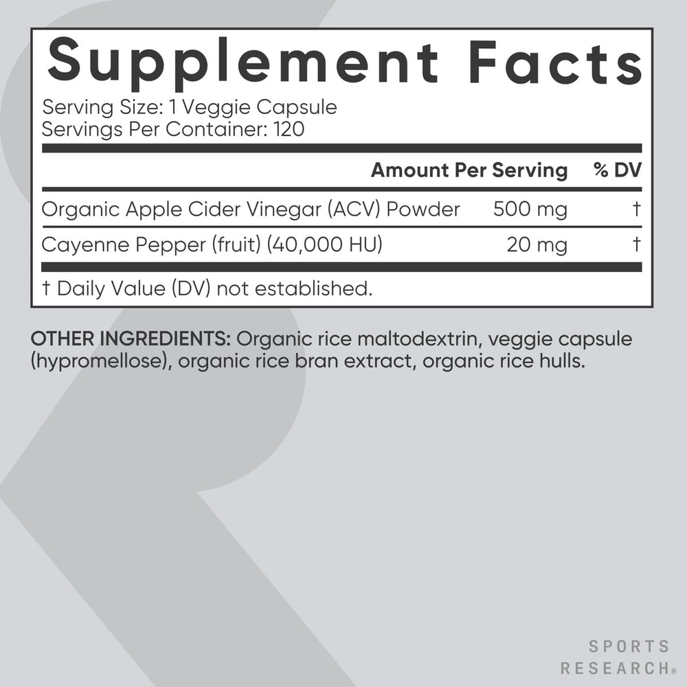 Sports Research Apple Cider Vinegar Cayenne capsule closeup emphasizing texture