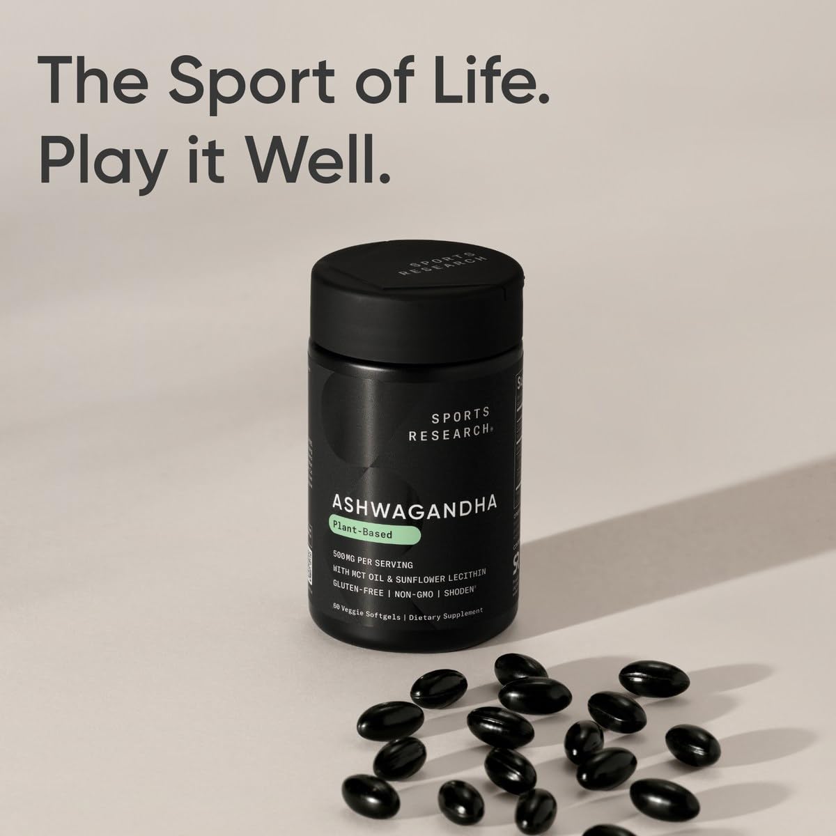 Third-party testing seal on Sports Research Ashwagandha softgels