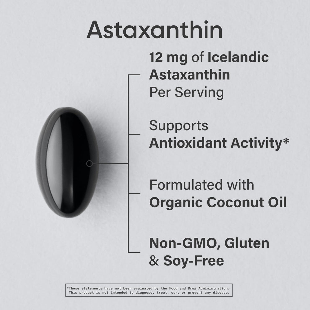Sports Research astaxanthin capsule with coconut oil, suggesting enhanced absorption.