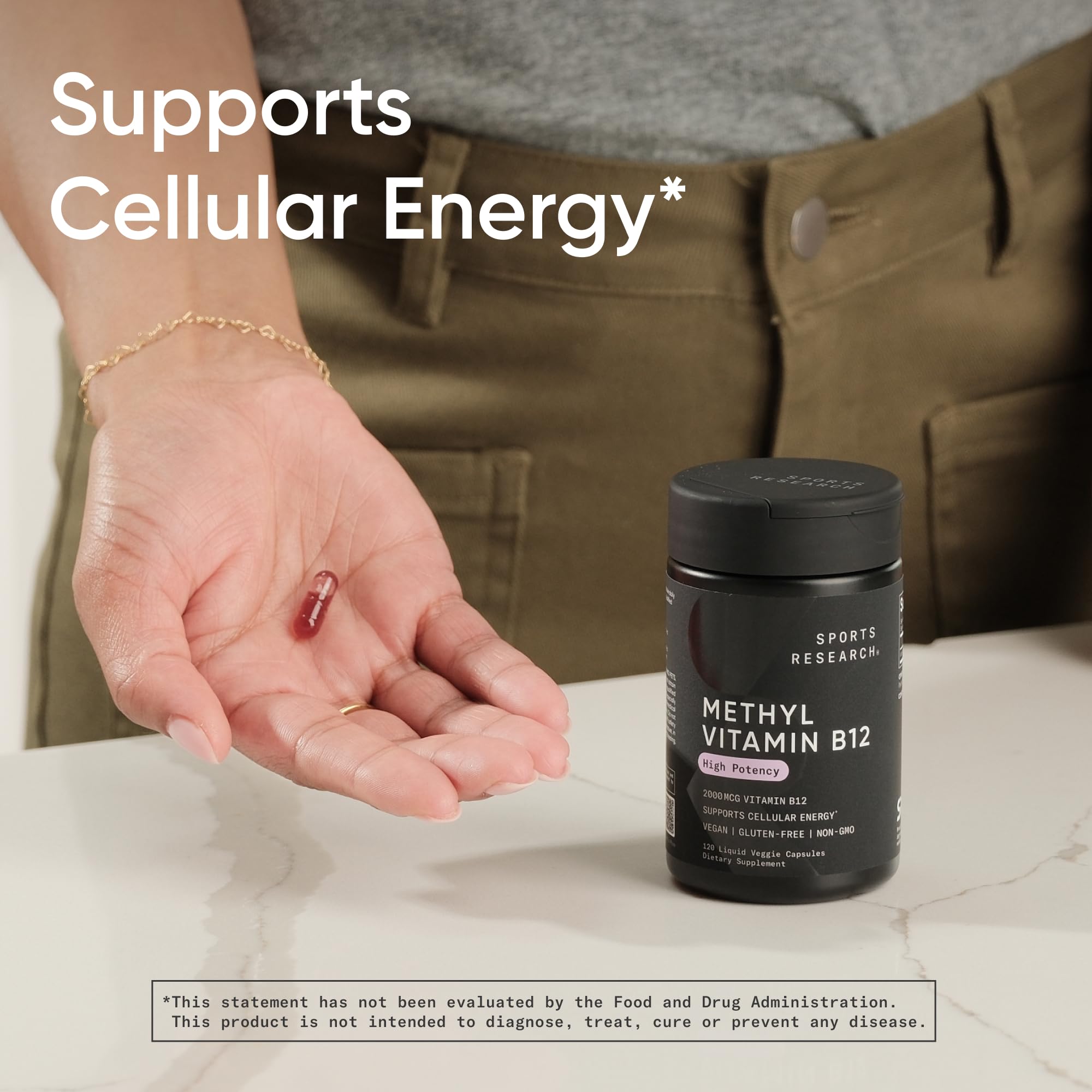 Sports Research B12 capsules beside coconut MCT oil hint at metabolism support.