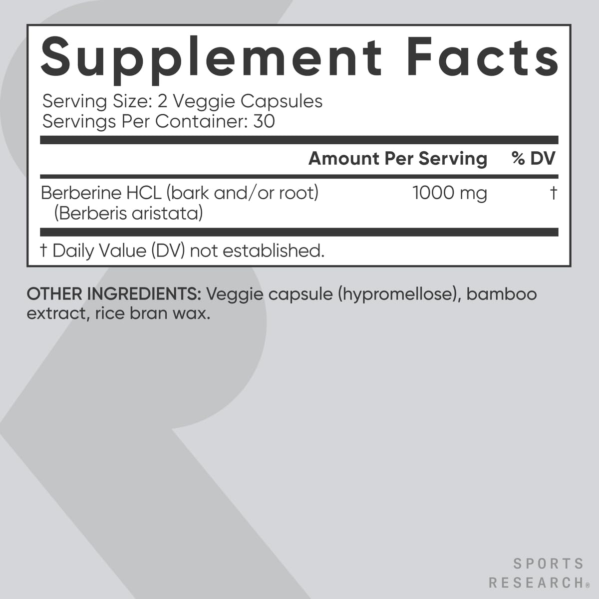 Sports Research Berberina: cápsulas de 1000 mg listas para la rutina.