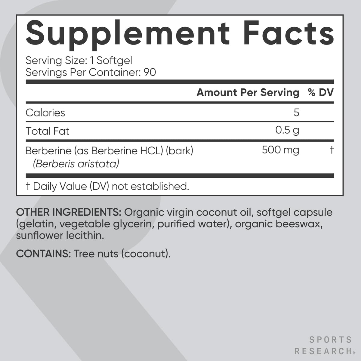 Sports Research Berberine softgel capsules on white surface for daily routine