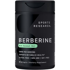 Sports Research Berberine softgels with coconut oil bottle for daily wellness support