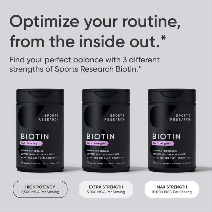 Sports Research Biotin 10,000 mcg, certificado vegano.