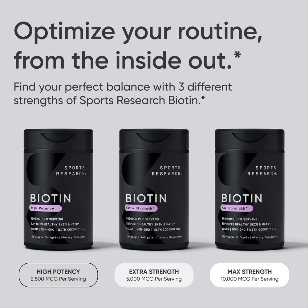 Sports Research Biotin 10,000 mcg, certificado vegano.
