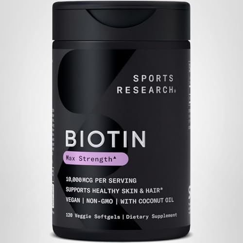Sports Research Biotin 10,000 mcg, fabricación en EE. UU. certificada.