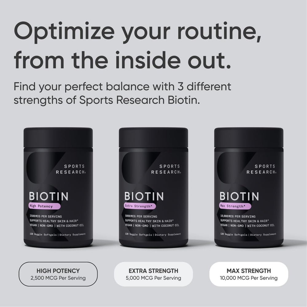 Sports Research Biotin capsules poured into a hand.