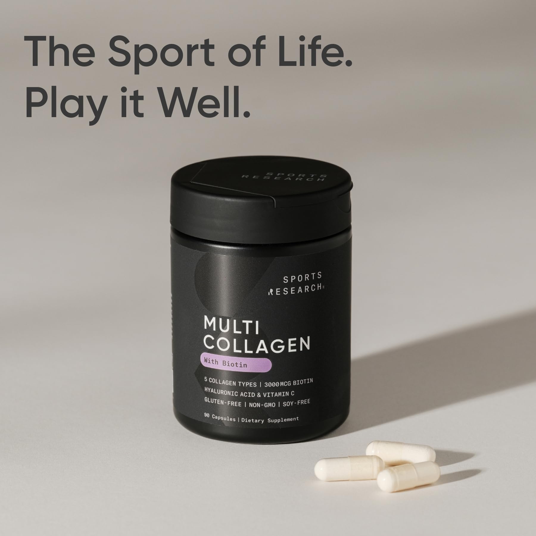 Sports Research Biotin-Infused Collagen daily routine scene emphasizes balanced wellness
