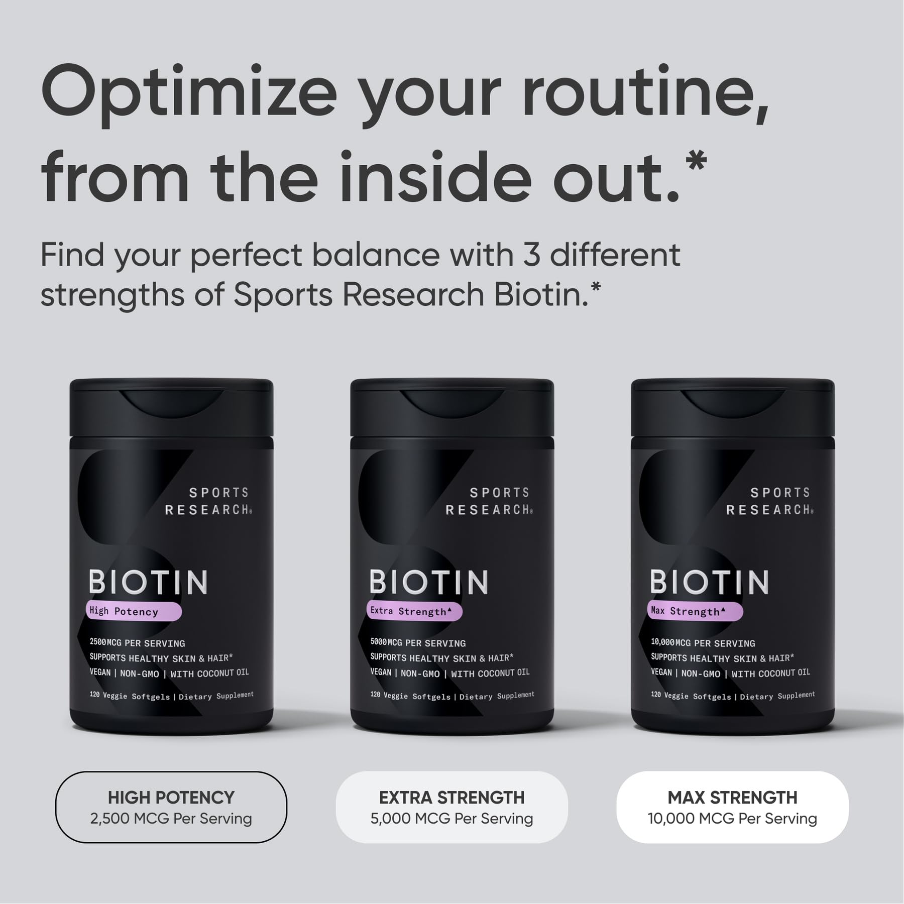 Sports Research Biotina 10,000 mcg botella para rutina diaria.