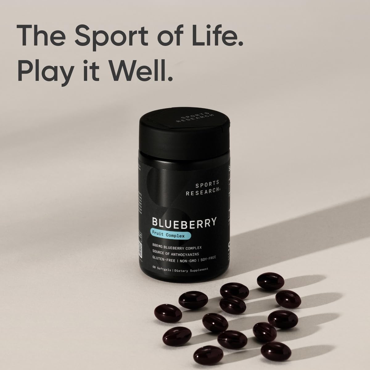 Sports Research Blueberry Capsules nutrition panel features flavonoids and polyphenols from blueberries.