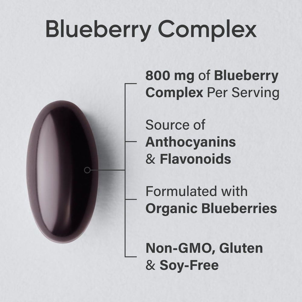 Sports Research Blueberry Capsules softgels close-up, illustrating an easy-to-swallow daily option.