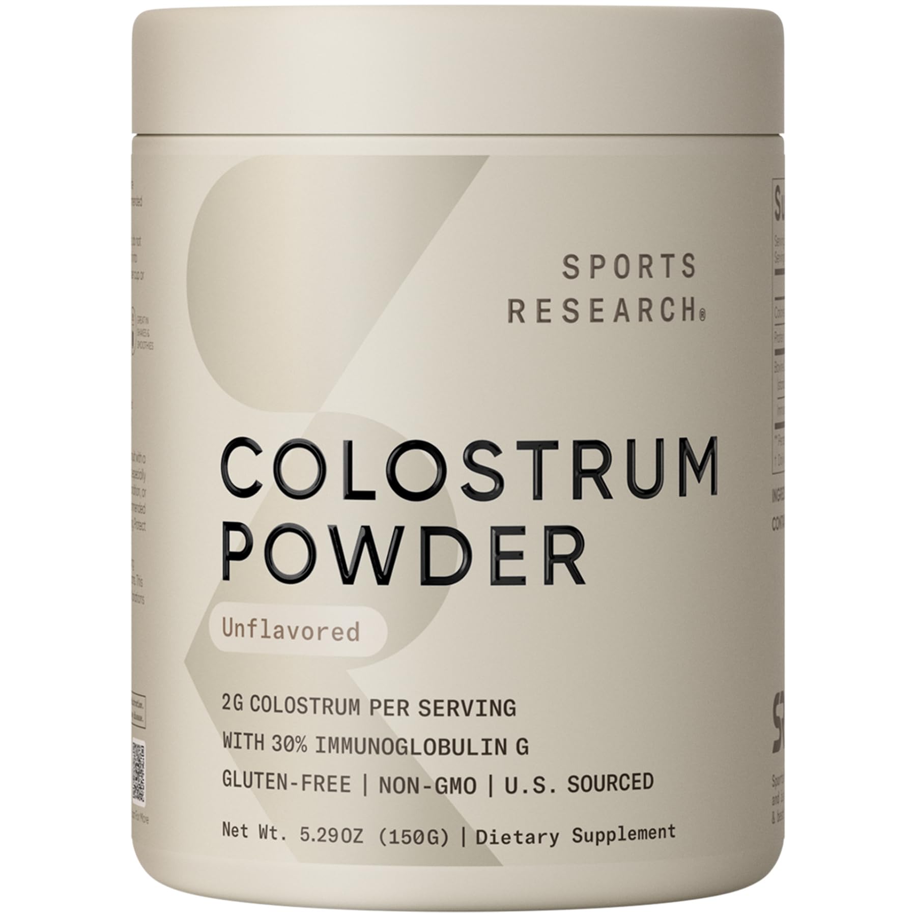 Sports Research Bovine Colostrum Powder bottle highlights purity for daily wellness.