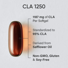 Sports Research CLA bottle back label shows Non-GMO, soy-free, gluten-free formula.