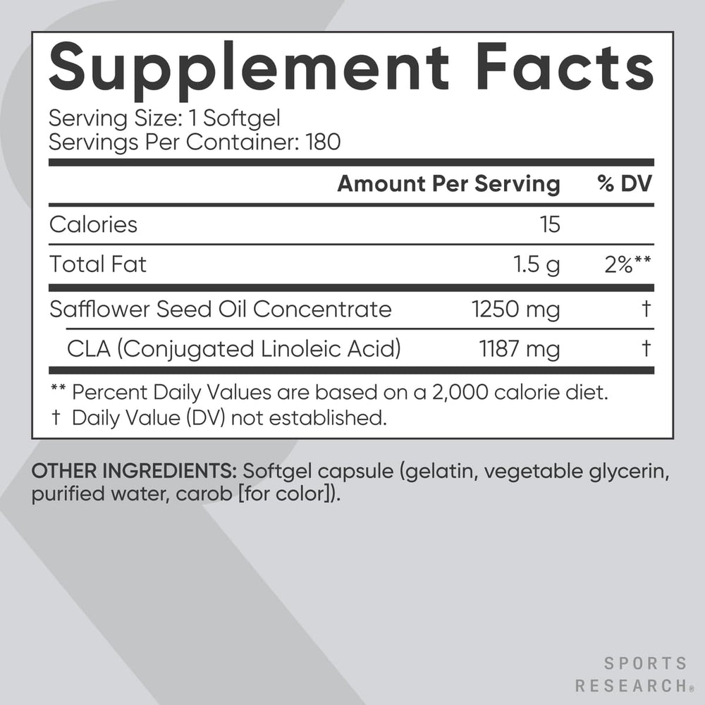 Sports Research CLA bottle beside a water bottle for daily workout support.