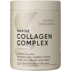 Sports Research Collagen Beauty Complex tub with unflavored powder ready for daily use