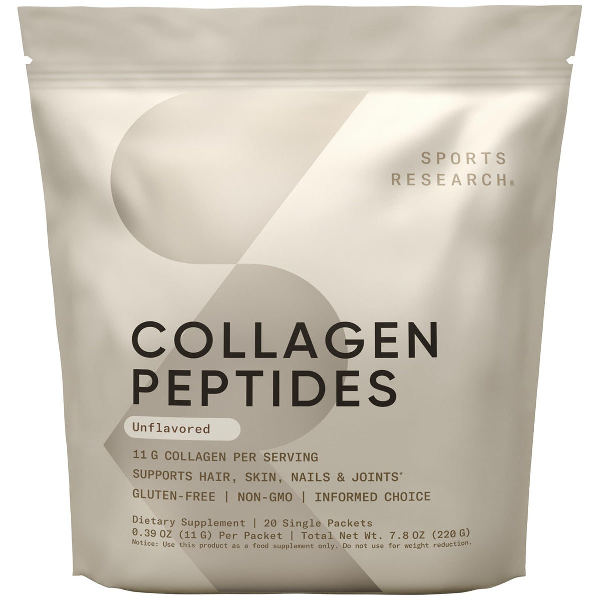 Sports Research Collagen Peptides bottle showing premium packaging for daily use