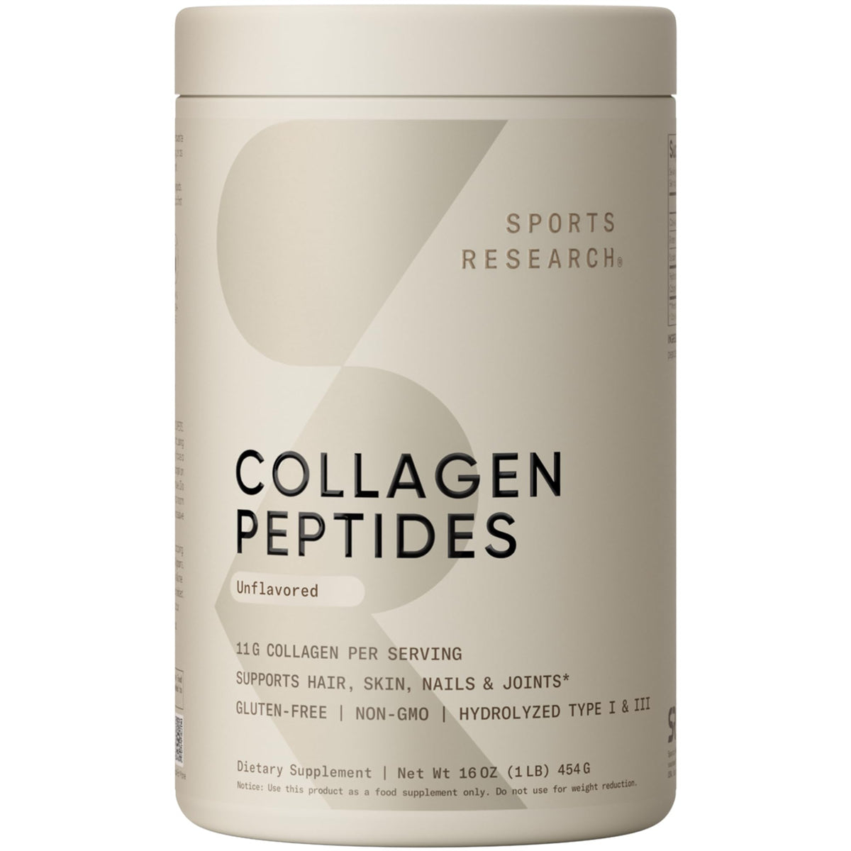 Sports Research Collagen Peptides tub front for daily protein and easy mixing.