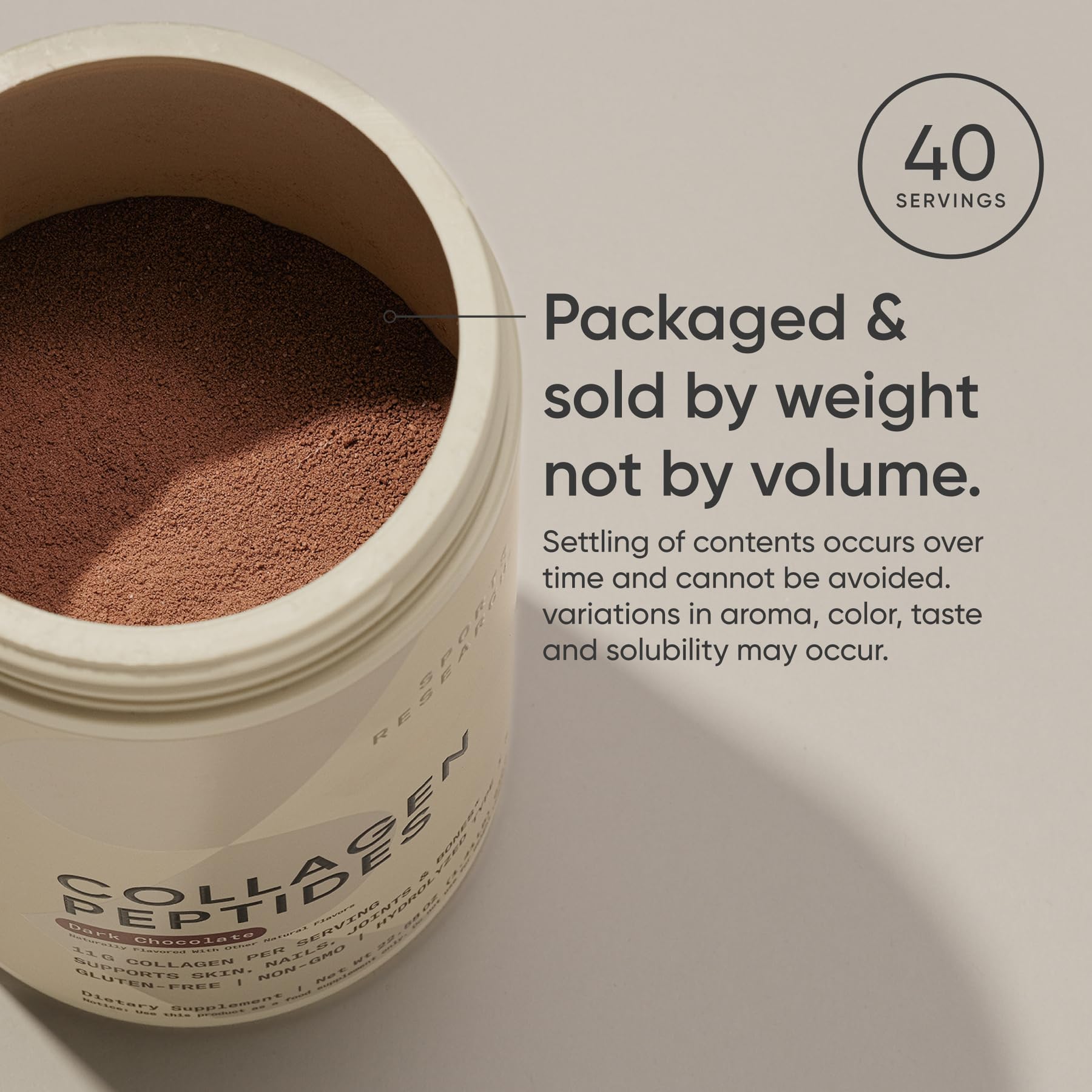 Ingredients of Sports Research Collagen Peptides highlighting amino acids for skin and joints.