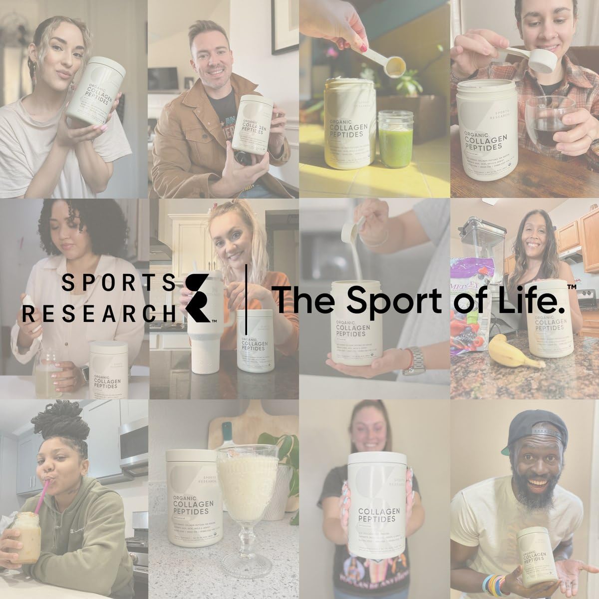 Sports Research Collagen Peptides kitchen scene shows clean, versatile daily use.