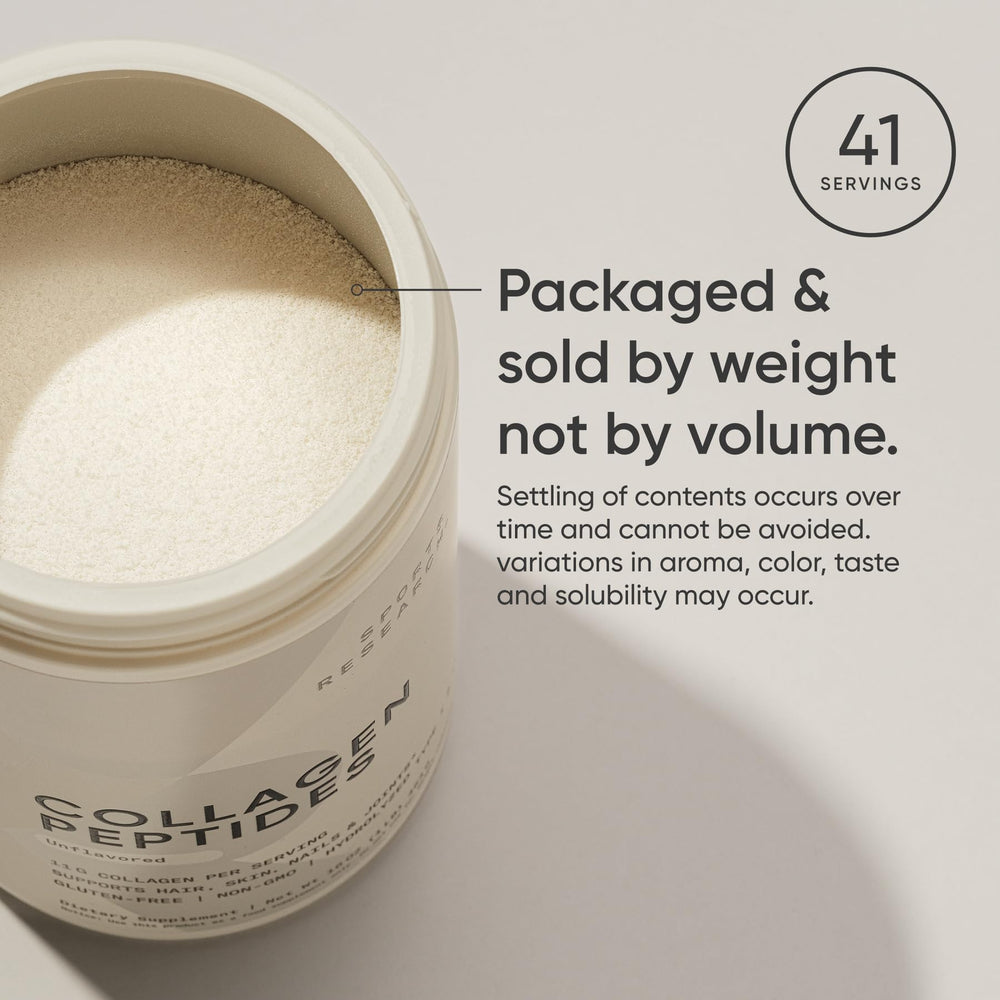 Sports Research Collagen Peptides nutrition panel close-up highlights protein content.