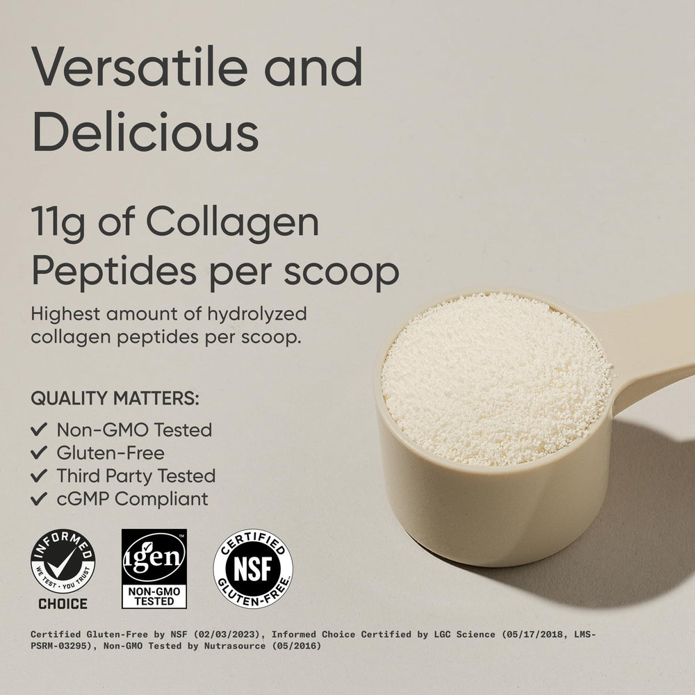Sports Research Collagen Peptides powder being scooped for easy mixing.