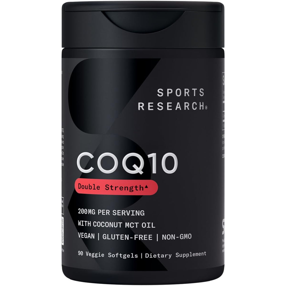 Sports Research CoQ10 bottle front with coconut MCT oil for absorption