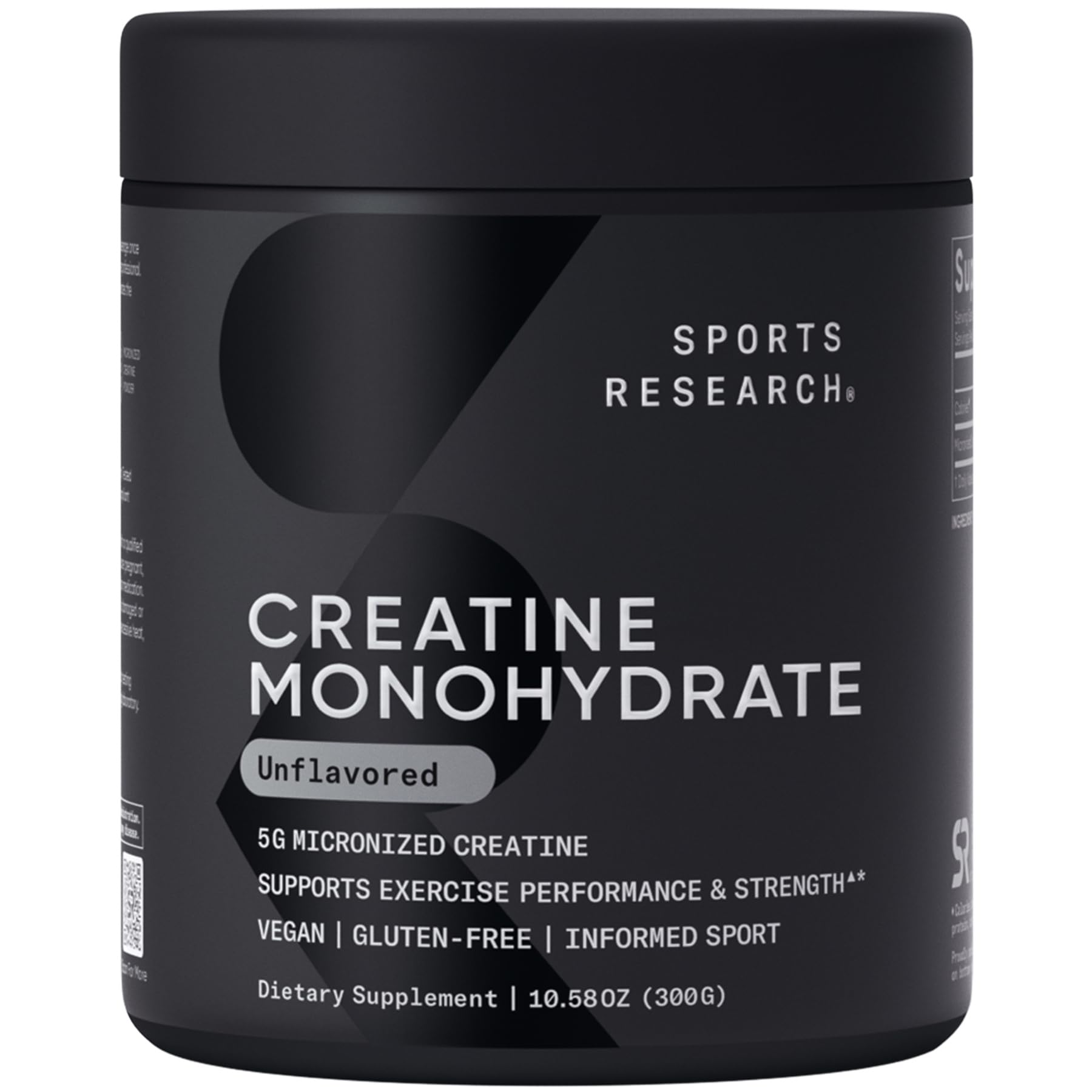 Sports Research Creatina Monohidrato: bote con polvo puro para potenciar entrenos y recuperación.
