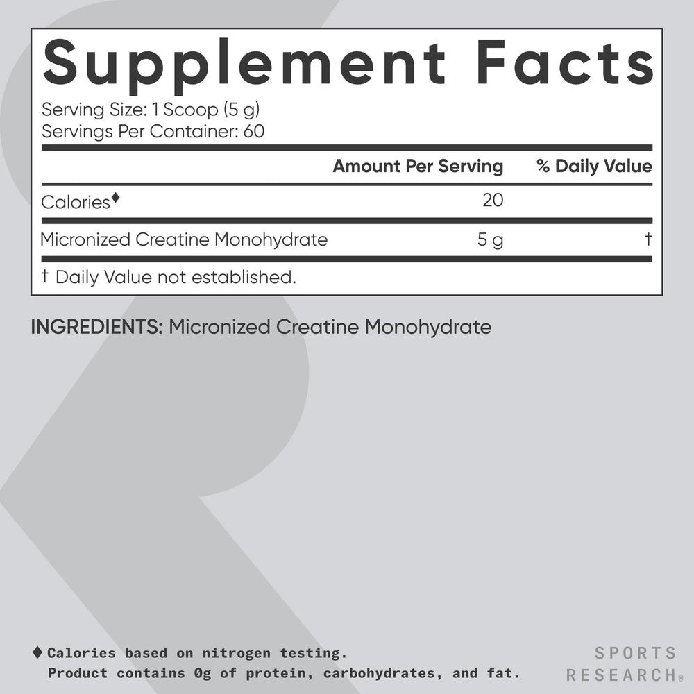 Sports Research Creatina Monohidrato: ideal para pre-entrenar y apoyar energía durante la sesión.
