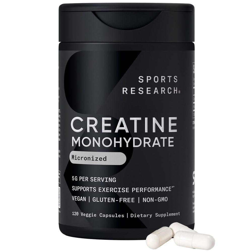 Sports Research Creatine Monohydrate capsules bottle front for daily training support