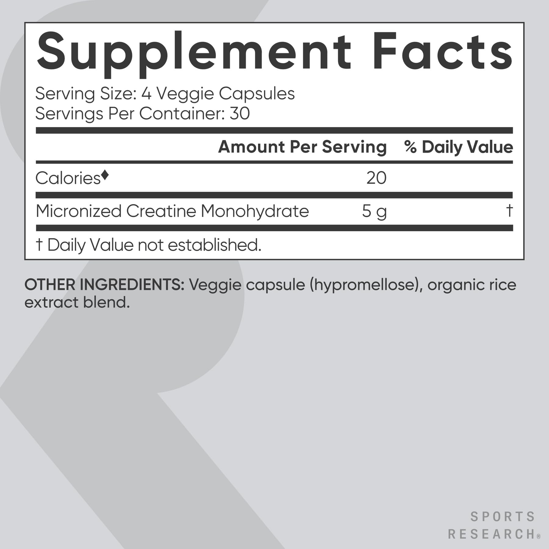 Sports Research Creatine Monohydrate capsules closeup of coated pills for convenience