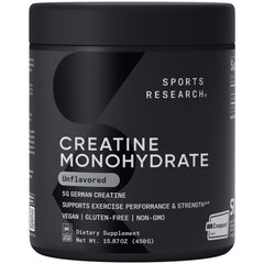 Sports Research Creatine Monohydrate powder with scoop aids consistent dosing during workouts.