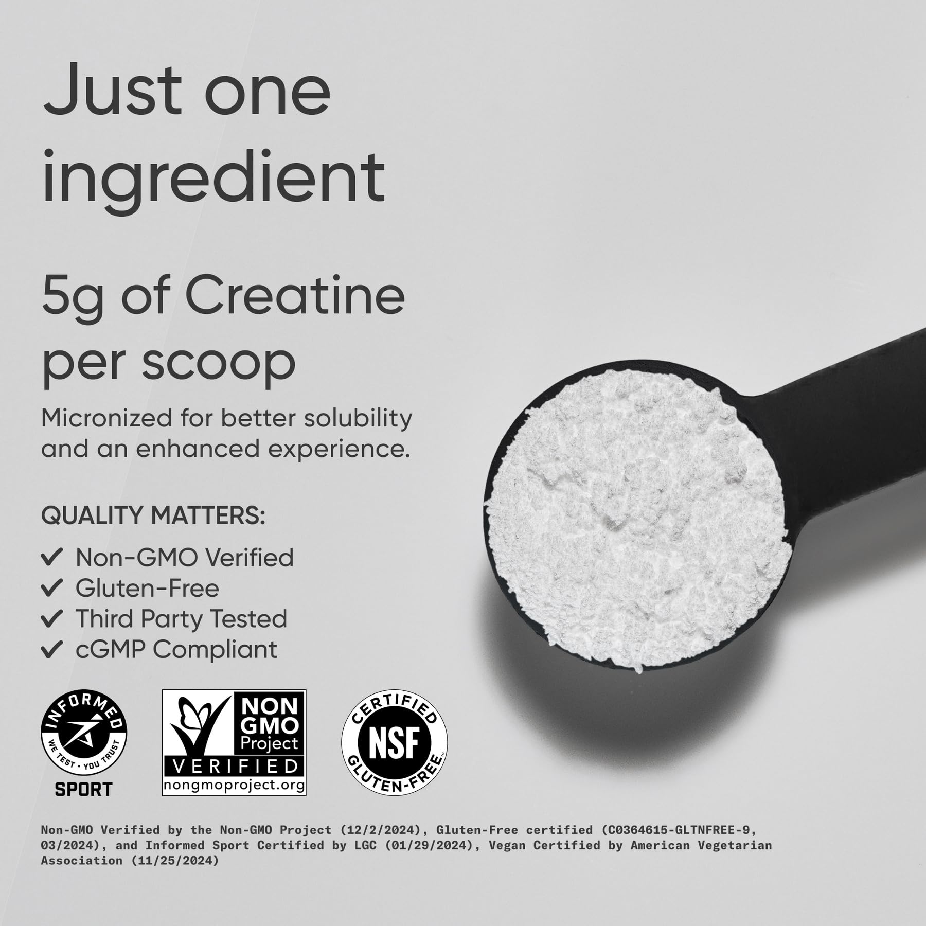Close-up of Sports Research Creatine Monohydrate powder designed for smooth mixing.