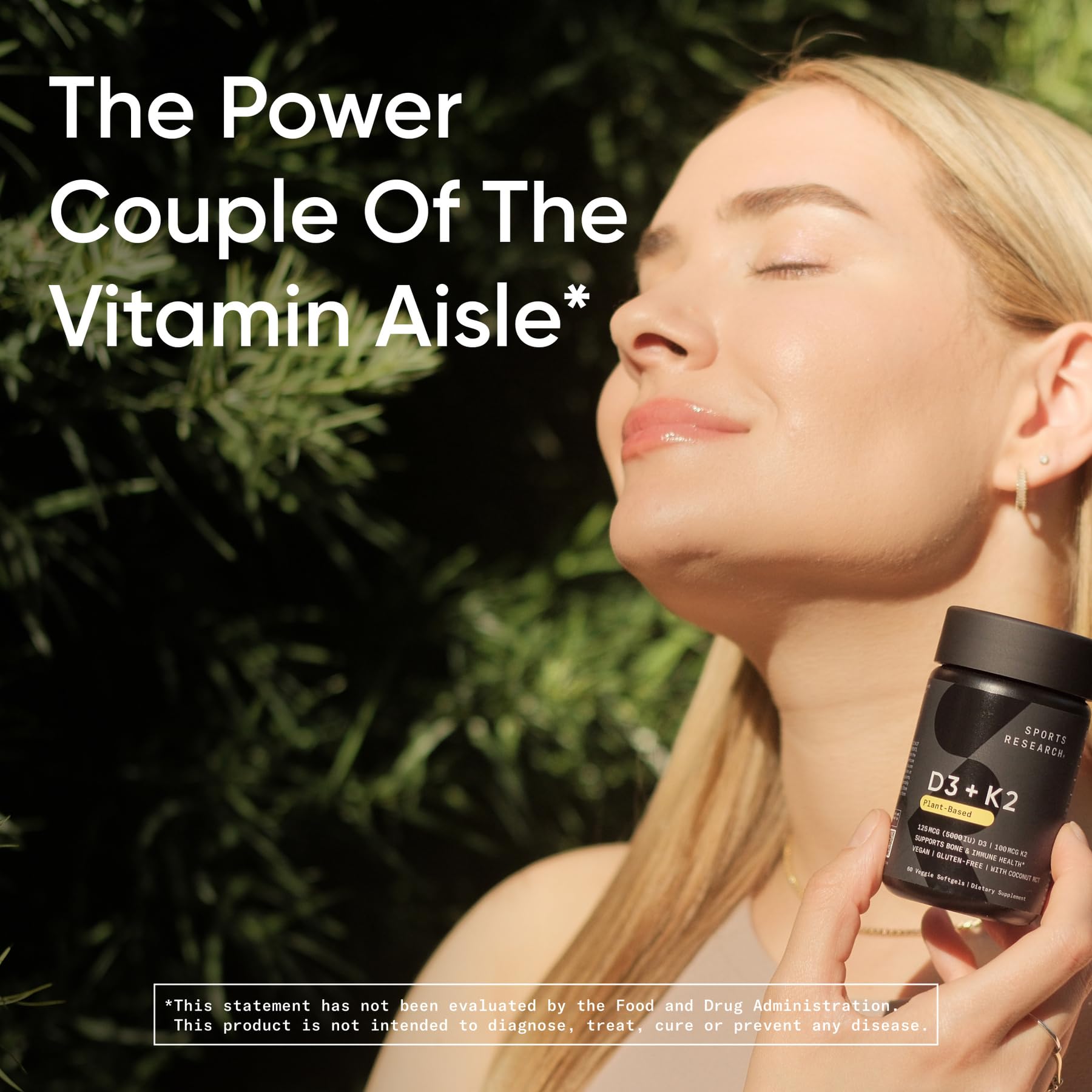 Sports Research D3 and K2 with coconut oil graphic, suggesting absorption-friendly formulation.