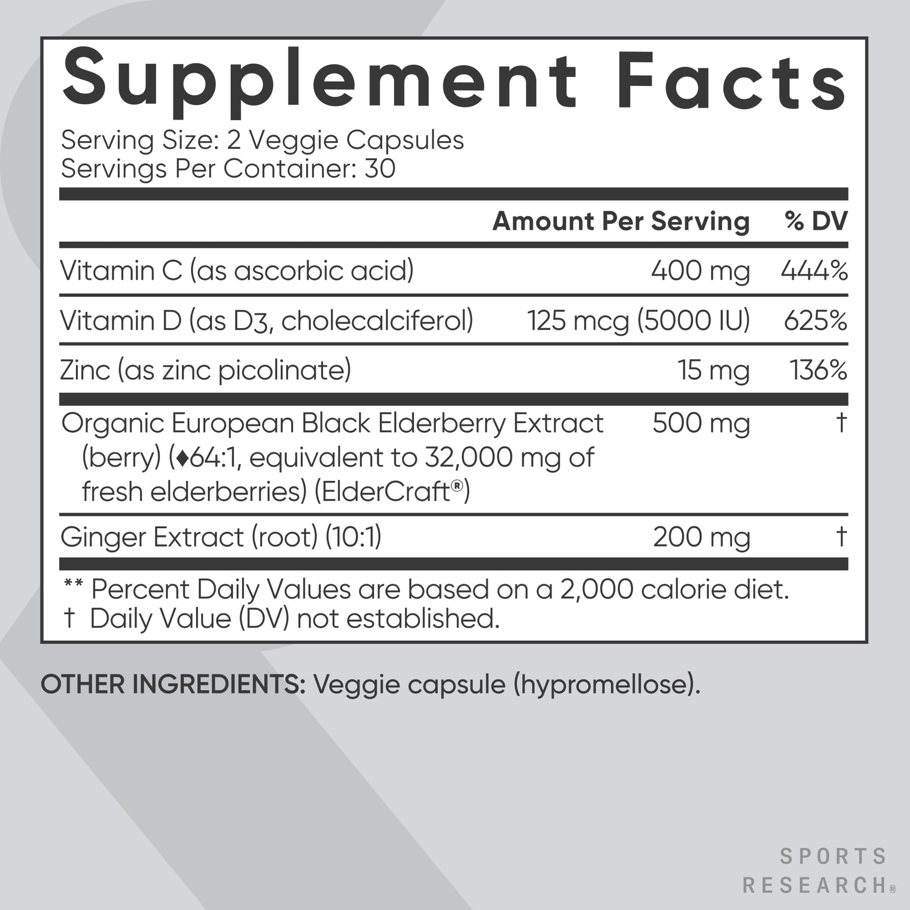 Sports Research Daily Immune Elderberry bottle side view with label