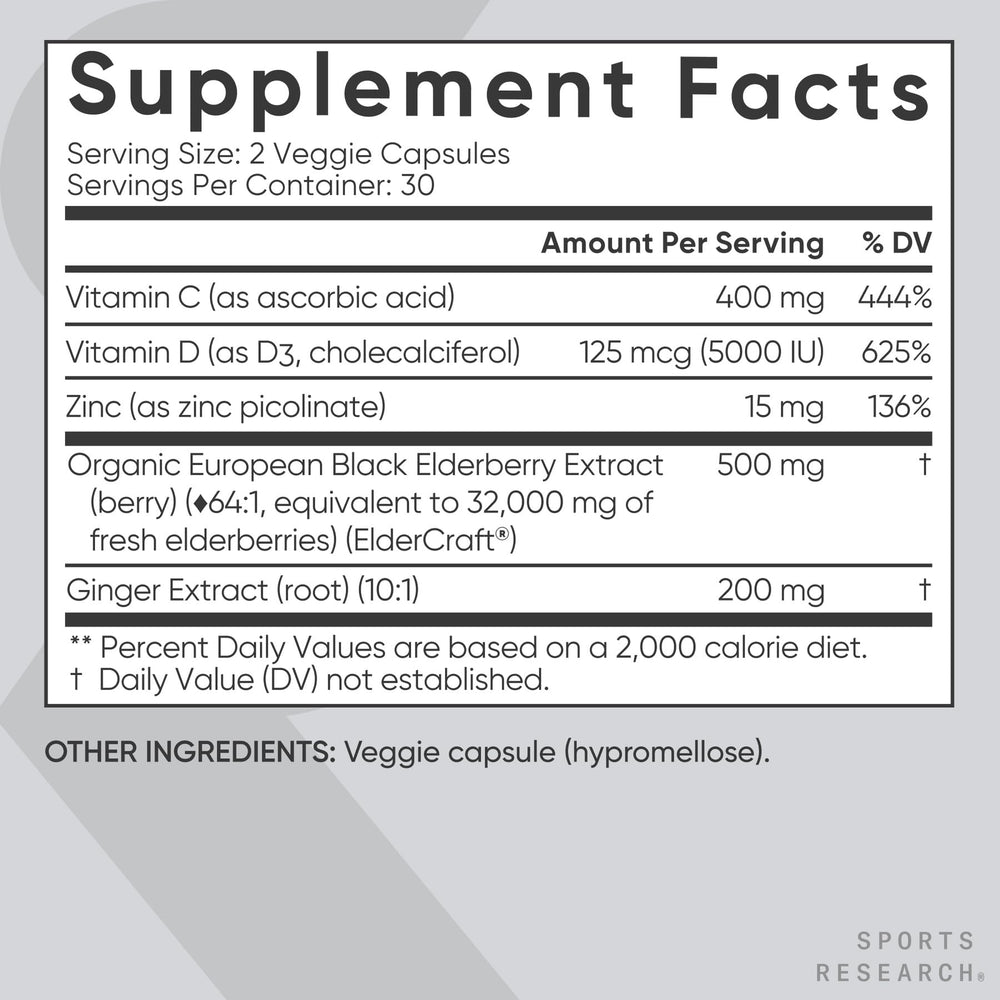 Sports Research Daily Immune Elderberry bottle side view with label