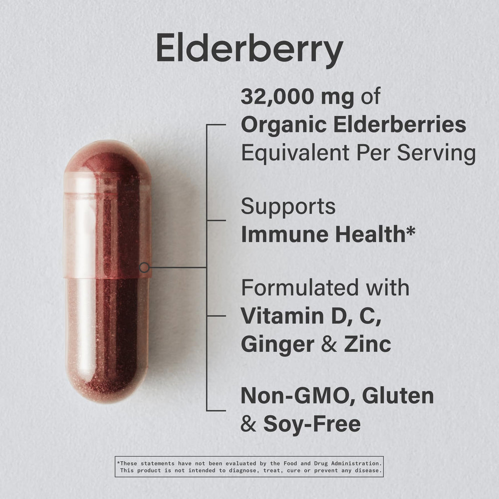 Sports Research Daily Immune Elderberry capsules closeup shows convenient daily dose