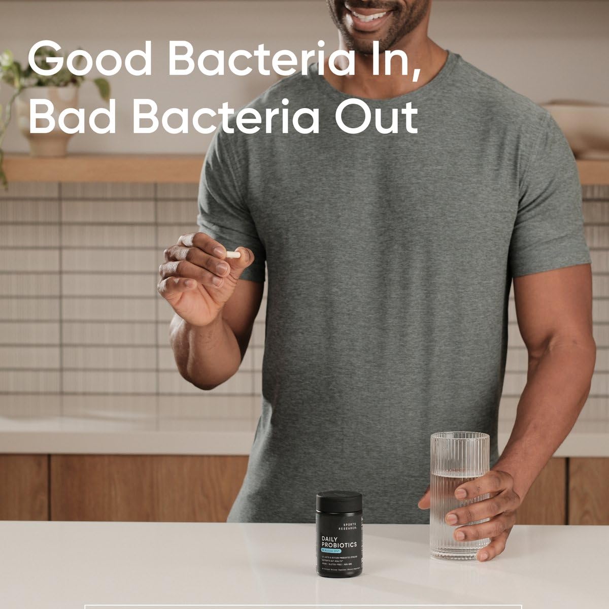 Sports Research Daily Probiotics vegan capsule closeup for clean label