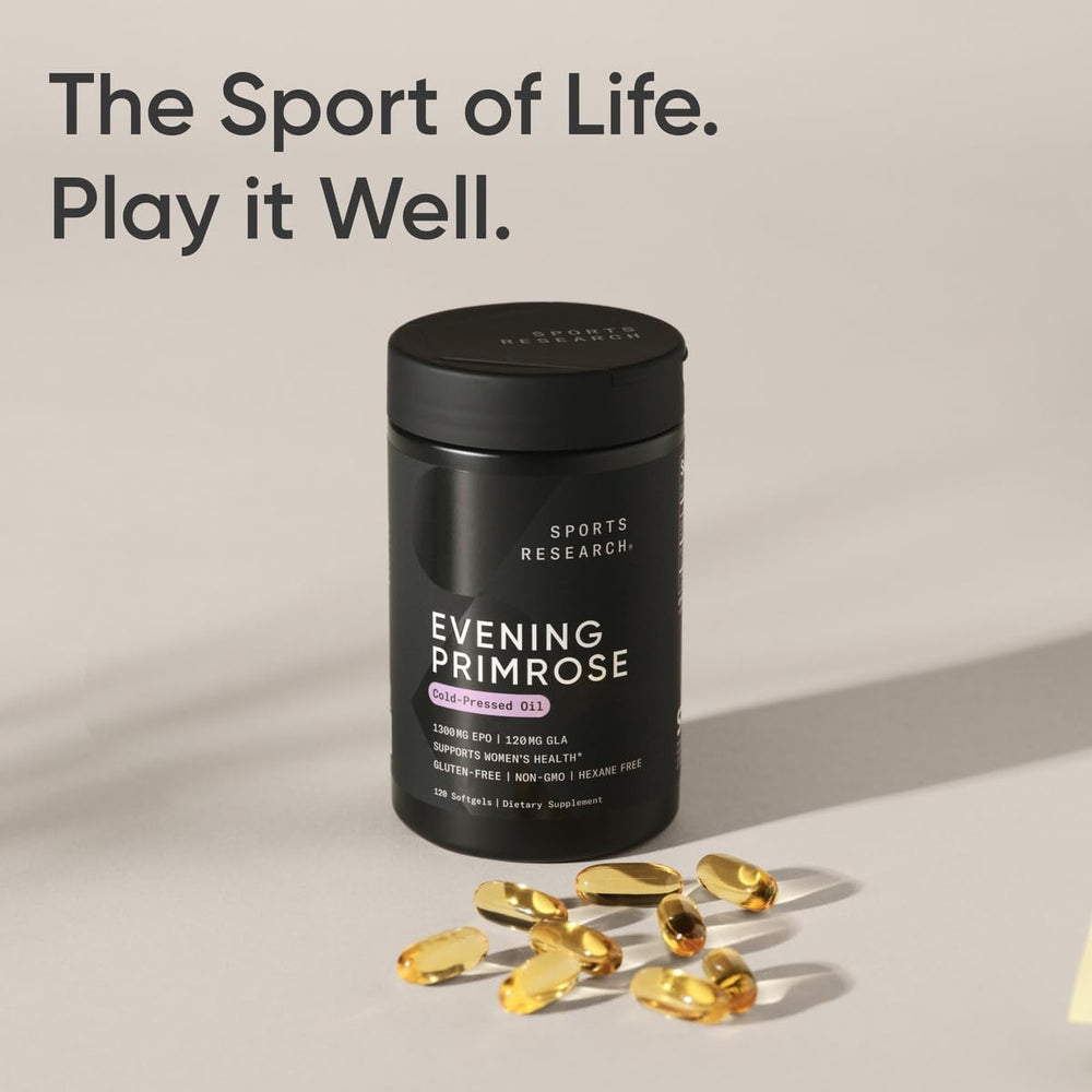 Sports Research Evening Primrose USA-made badge signals trusted quality.