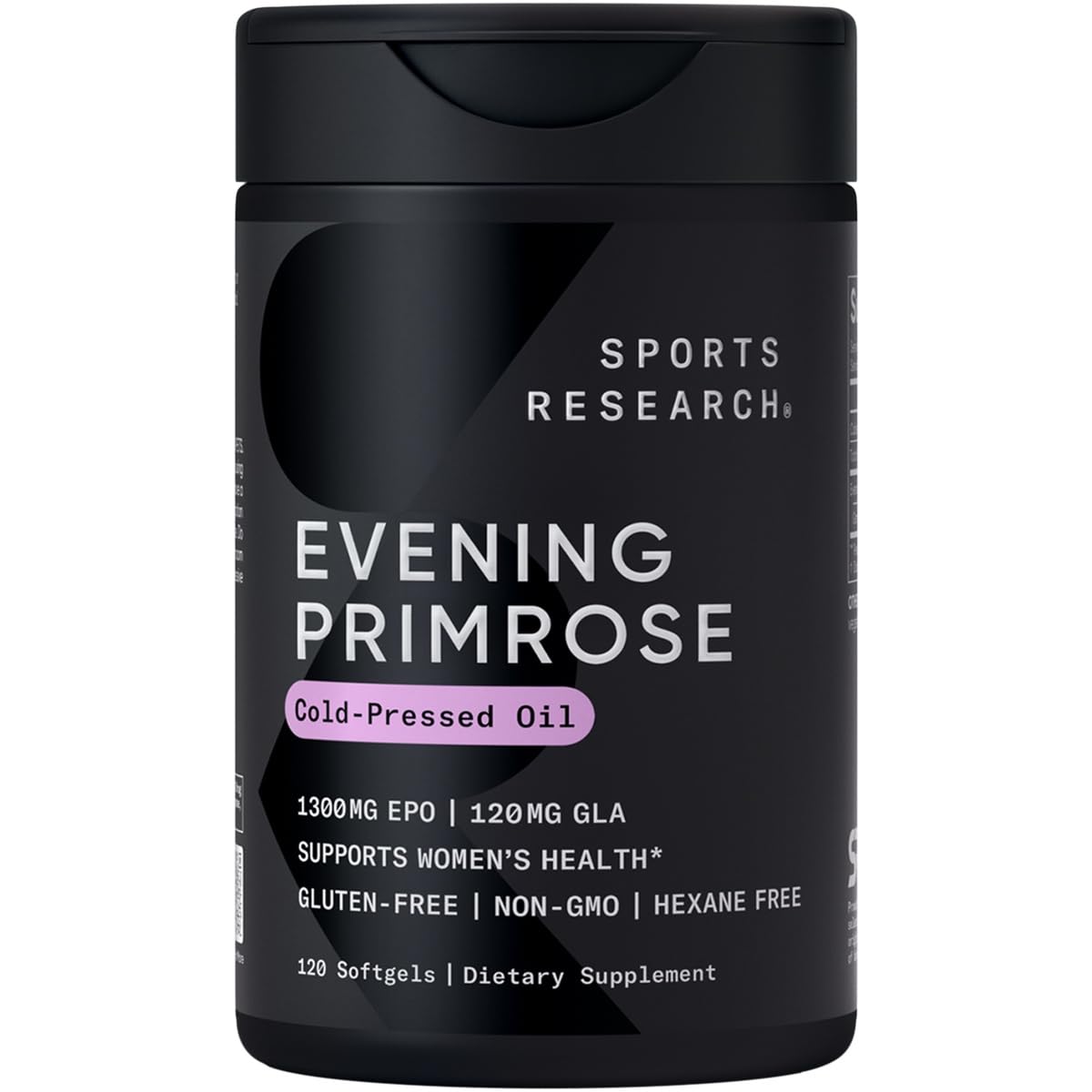 Sports Research Evening Primrose Oil bottle close-up highlighting GLA.
