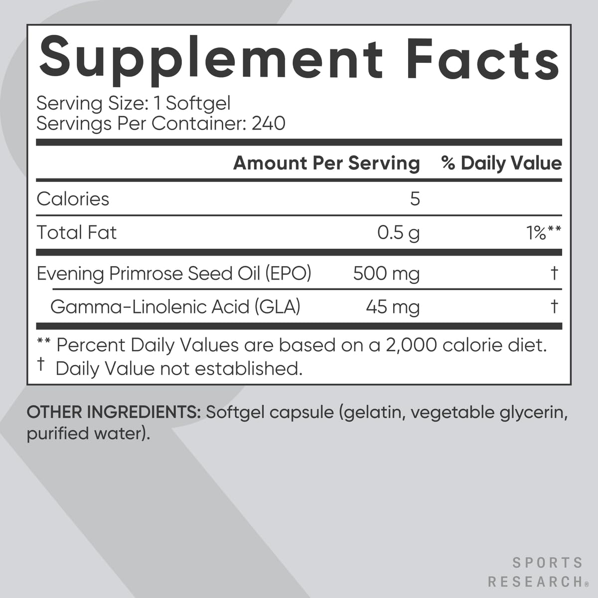 Sports Research Evening Primrose Oil gluten- and soy-free formula