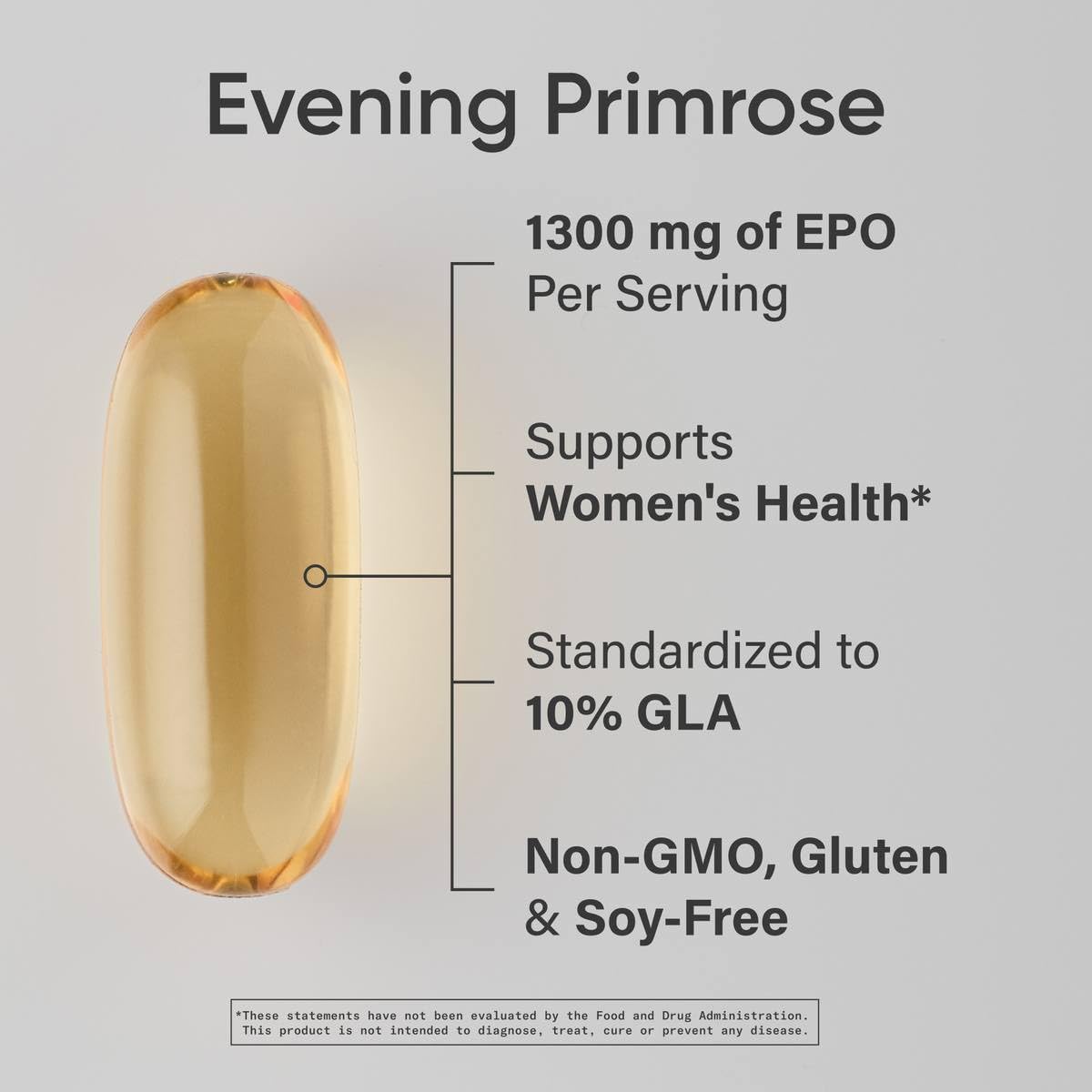 Sports Research Evening Primrose softgels close-up highlighting high potency 1300 mg