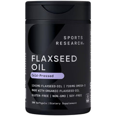 Sports Research flaxseed oil softgels jar closeup with non-GMO badge