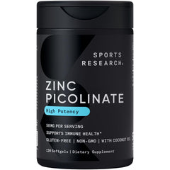 Sports Research high potency zinc picolinate bottle on shelf for daily mineral support