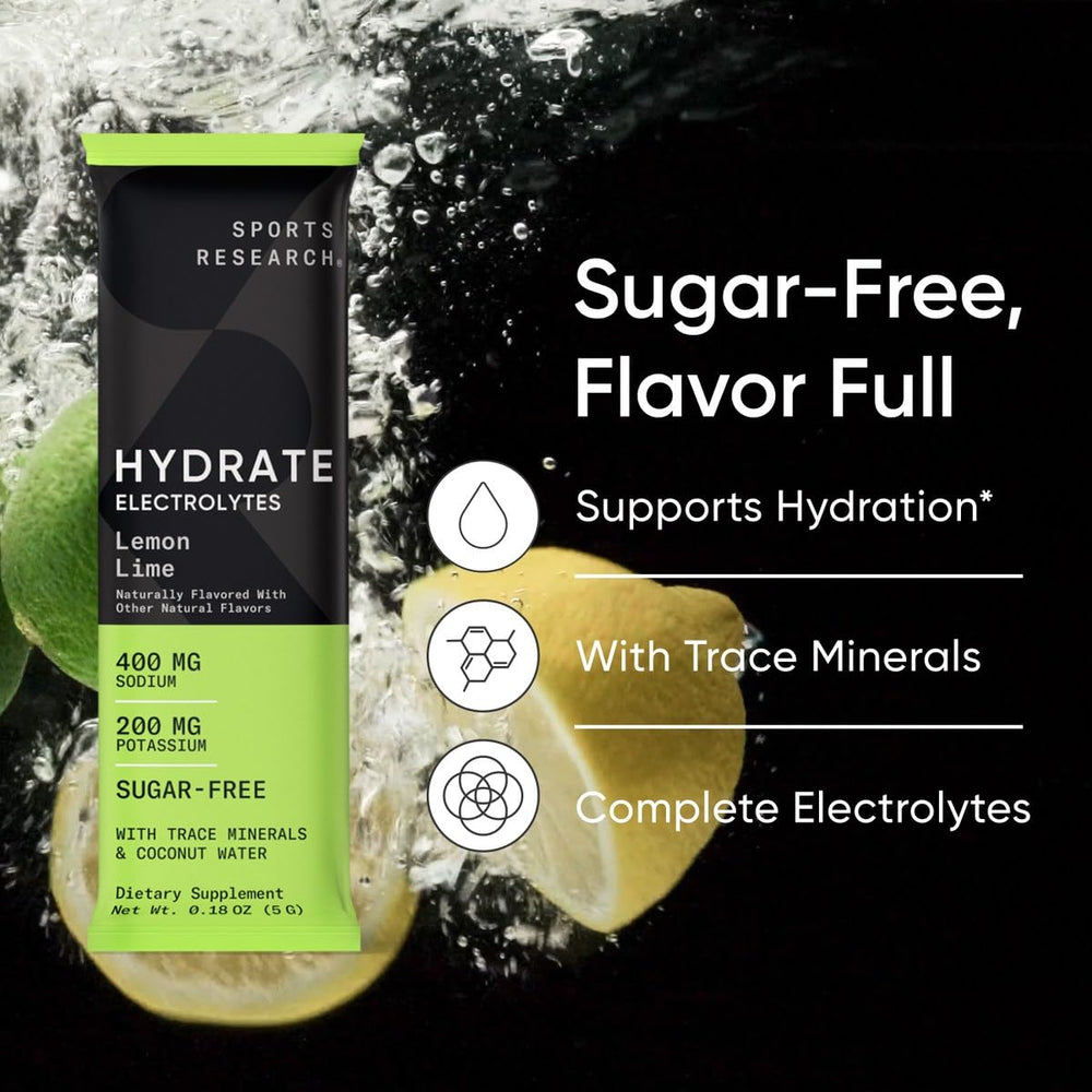 Sports Research Hydrate cherry pomegranate stick pack with minerals for activity.