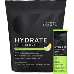 Sports Research Hydrate lemon-lime stick pack for on-the-go hydration.