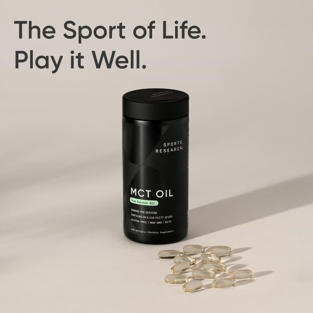 Sports Research Keto MCT softgels gluten-free and non-GMO verified.